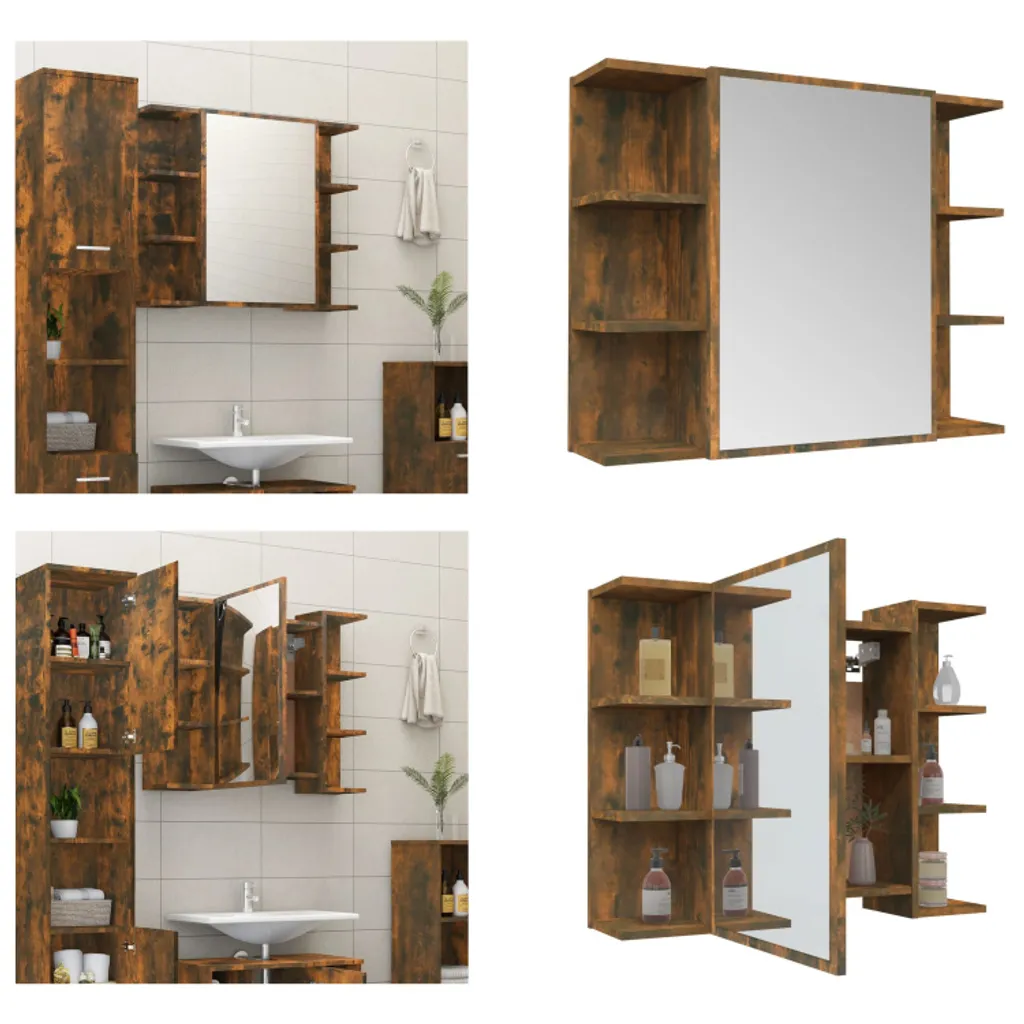 Armadietto Bagno Specchio vidaXL Rovere Fumé 80cm - Per Tutta la Famiglia