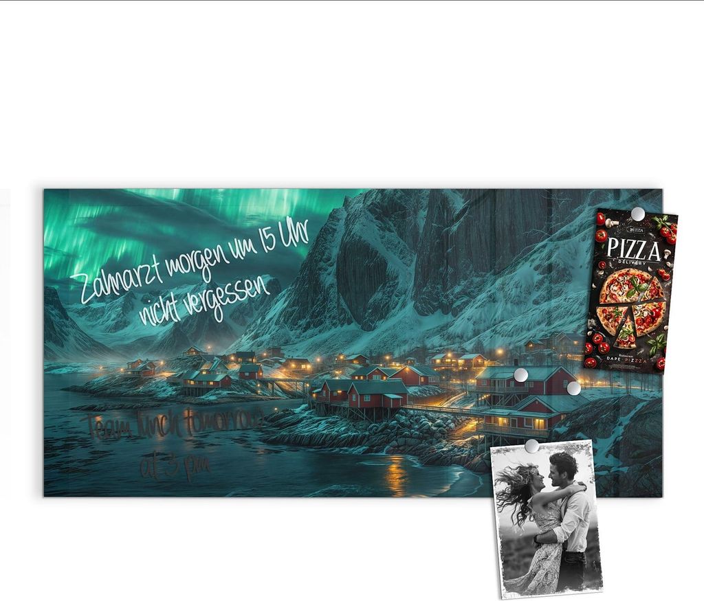 Magnettafel 100x50cm Pinnwand Whiteboard beschreibbar - Nordlichter über Fjord