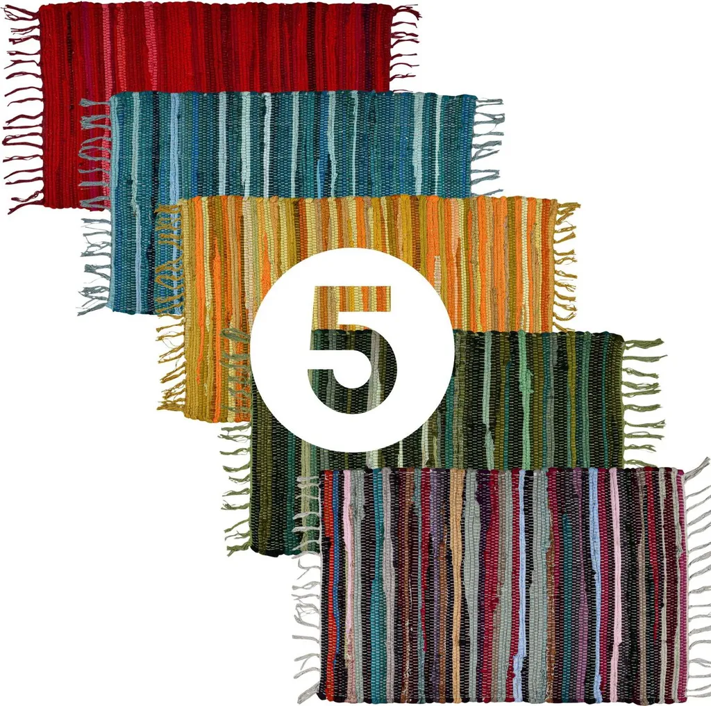 Tapis de Passage Boho à Rayures en Coton 50x90 cm - Lot de 5 Pièces