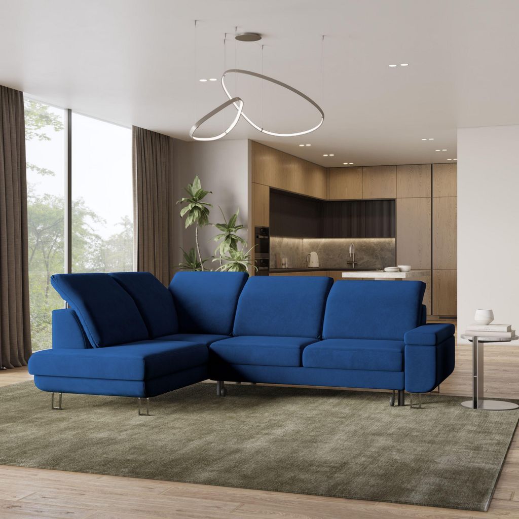Masseno Ecksofa LERMA L-S mit Schlaffunktion L-Form, Sofa mit Bettkasten, Wohnzimmersofa, Couch, Soffa, Bettsofa, Couchgarnitur- Blau, MONOLITH 77