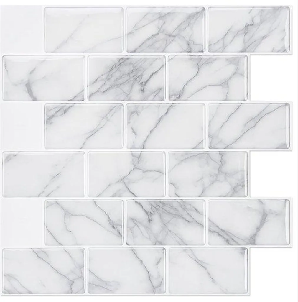 Carrelage adhésif effet marbre gris pour mur de cuisine et salle de bain