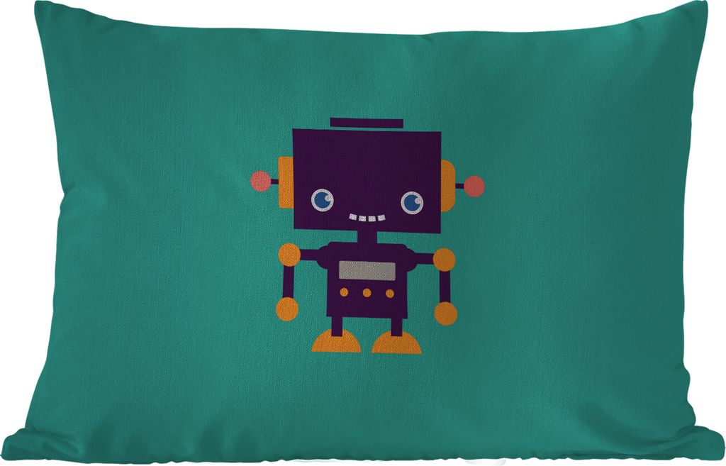 MuchoWow Outdoor Kissen - Roboter - Gesicht - Antenne - Blau - Jungen - 60x40 cm - Wetterfest - Lounge Kissen - Zierkissen - Kissen für Innenräume