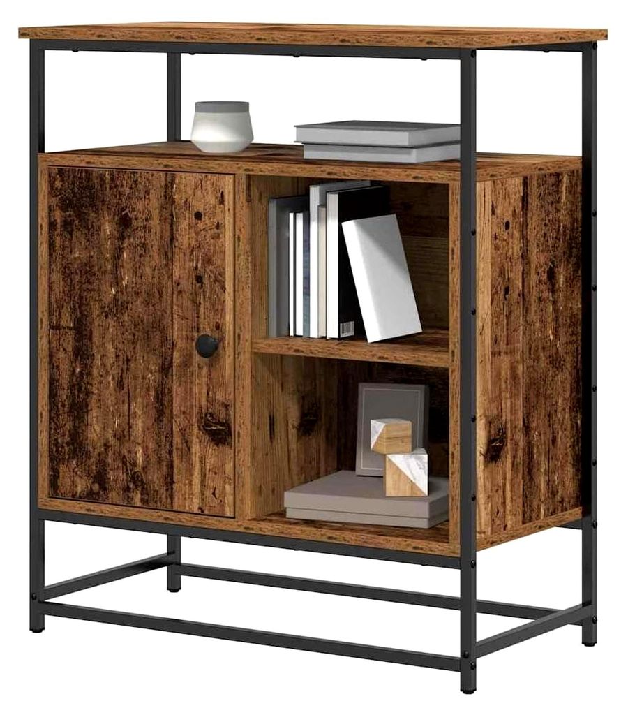 Rustikales Buffet-Sideboard aus Holz, 80 cm lang, mit 3 Fächern im Vintage-Stil