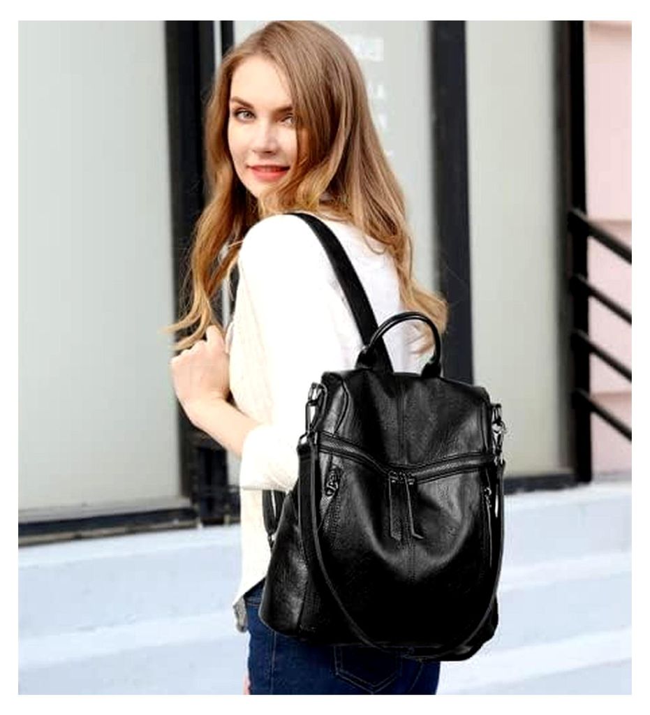 Damen Rucksack Kunstleder, Lässig Lederrucksack 2 in 1 Rucksack Schultertasche Diebstahlschutz, Elegant Backpack Leichte Wasserdicht Große Multip...
