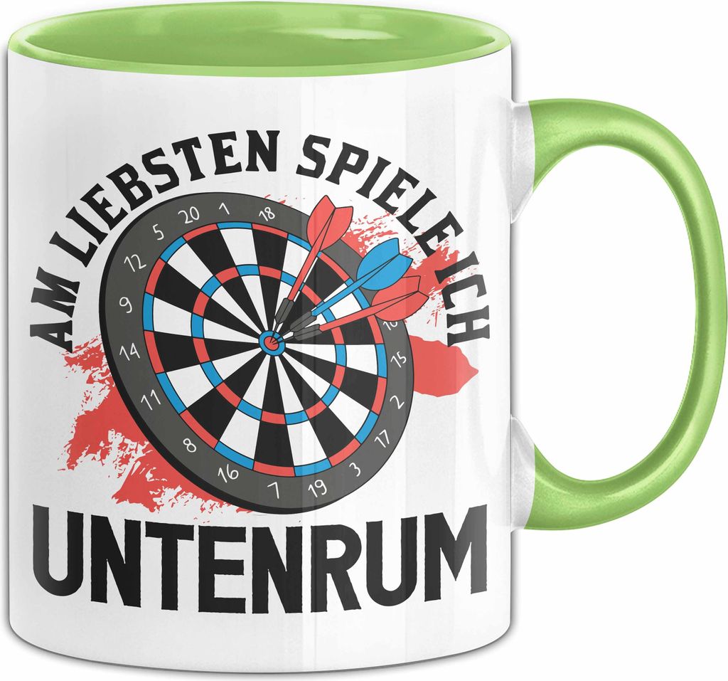 Darts Tasse Geschenk Am Liebsten Spiele Ich Untenrum (Grün)