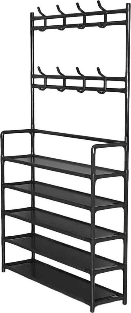 1 x 4/5-lagige Garderobe Kohlenstoffstahl, 23 Zoll, Mehrzweck-Kleiderbügel und Schuhregal, Schwarz/Weiß, Selbstmontage erforderlich