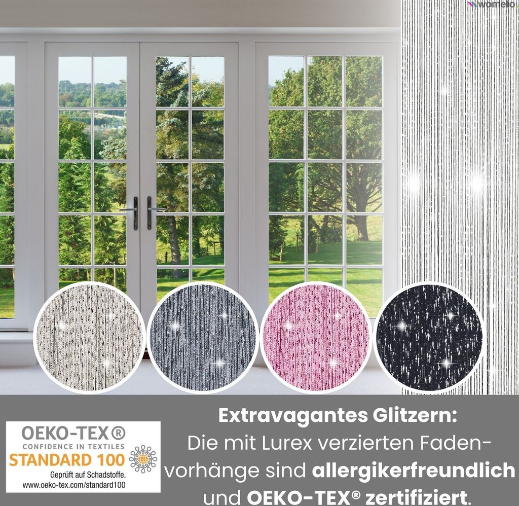 wometo Faden-Vorhang Glitzer-Vorhang 90x245 - silber-silber Produktbild 3