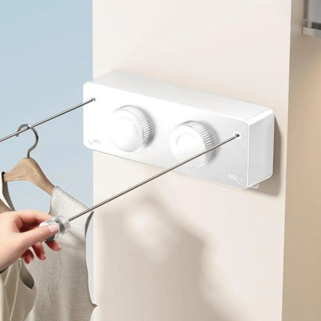 Corde à linge rétractable double blanche - Séchoir mural 2 x 15 mètres