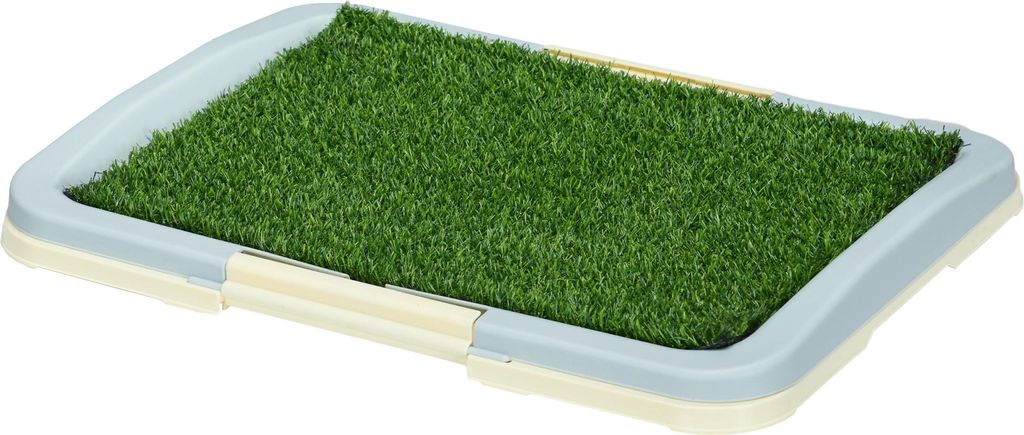 Hundetoilette Welpentoilette Hundeklo, 2 Lagen, Kunstrasen, wiederverwendbar, 63 x 48.5 x 6 cm, Grün + Weiß