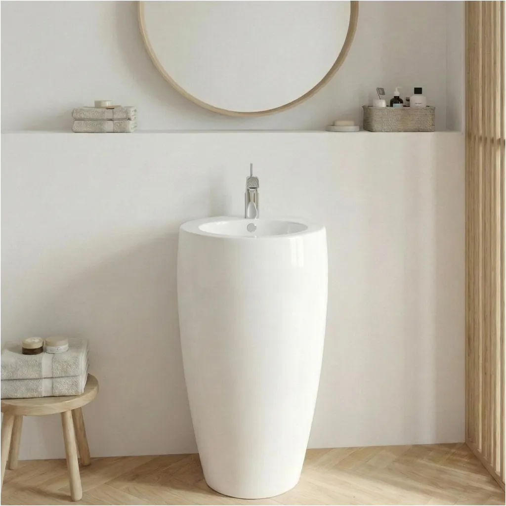 Lavabo colonne sur pied rétro en porcelaine blanche pour salle de bain