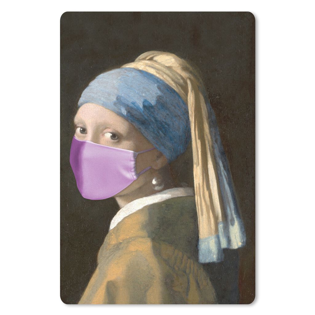 MuchoWow Mauspad Mousepad Mädchen mit Perlenohrring - Vermeer - Mundschutz - Rosa 18x27 cm - Mousepads - Maus Mat - Pad - Mausunterlage
