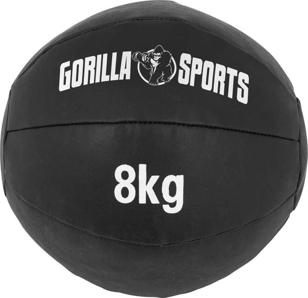 GORILLA SPORTS Medizinball - 8kg Gewichte, 29cm, aus Leder, Schwarz - Trainingsball, Fitnessball, Gewichtsball, Slam Ball