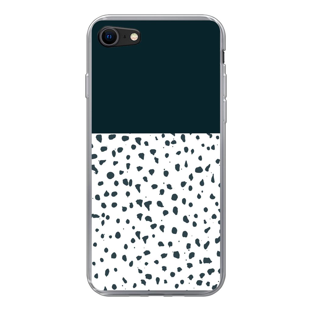 MuchoWow Handyhülle Schutzhülle Hülle für iPhone SE 2020 Polka dots - Schwarz - Weiß Silikon Softcase Handy Hülle - Kartenbesitzer