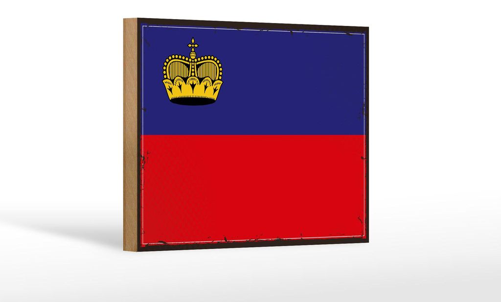 Holzschild Flagge Liechtenstein 18x12 cm Retro Flag Dekoration