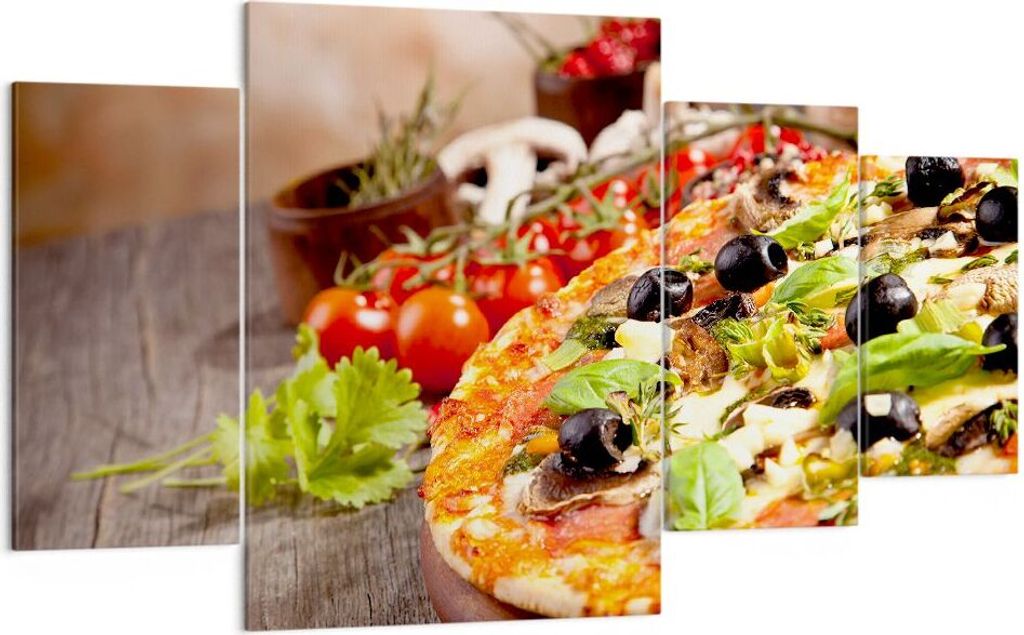 Bild auf Leinwand - Leinwandbild - Pizza Essen Italien Tradition - 160x90cm - Wand Bild - Wanddeko - Leinwanddruck - Bilder - Kunstdruck - Wanddeko...