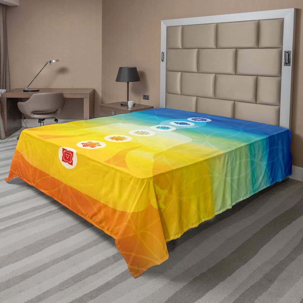 ABAKUHAUS Chakra Bettlaken, Gradient Farben Körper mit Abheilend Zentrum der Energie, weiches bequemes oberes Bettlaken für ein dekoratives Bett ...