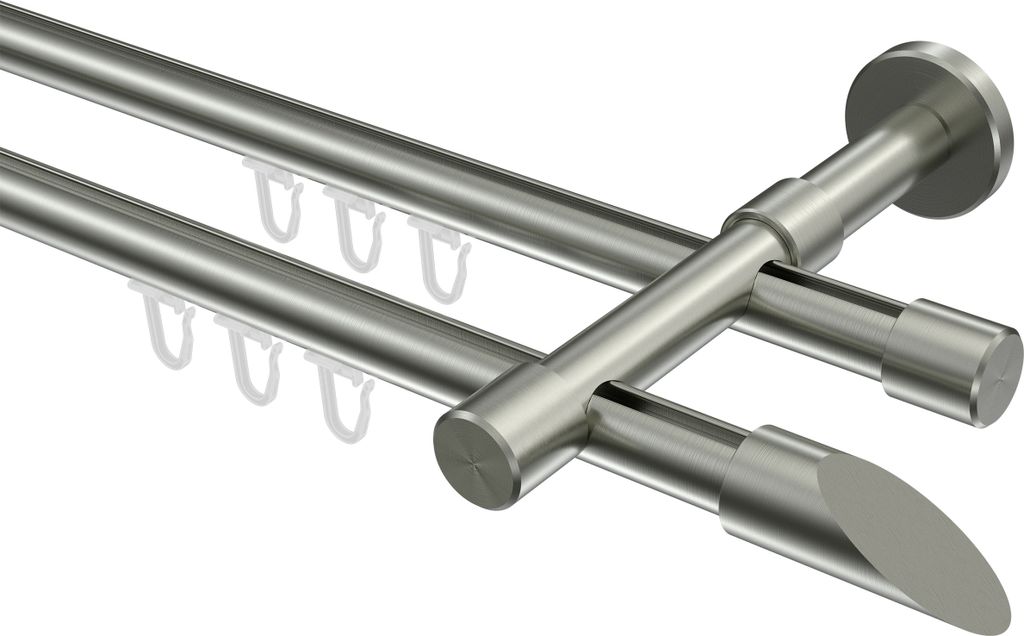 Interdeco Innenlaufstange / Gardinenstange mit Innenlauf Edelstahl-Optik, Typ Sinux Santoni (Schräge), 16 mm Ø 2-läufig, 120 cm
