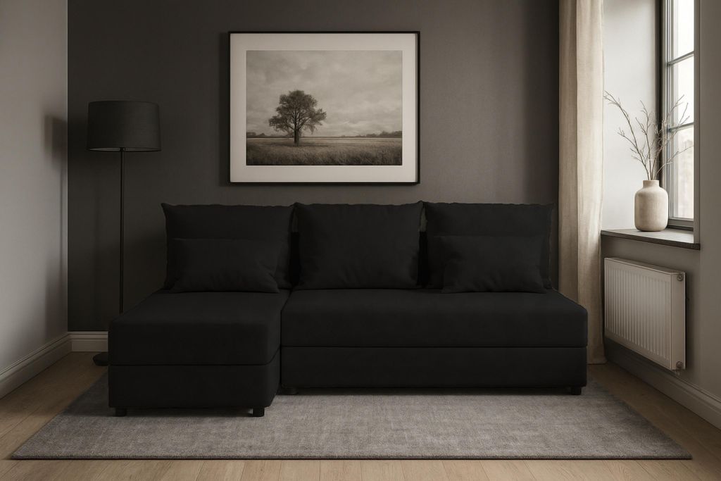 AX LIVING Schwarze Ecksofa Klein mit Schlaffunktion Dolceo L 206 cm
