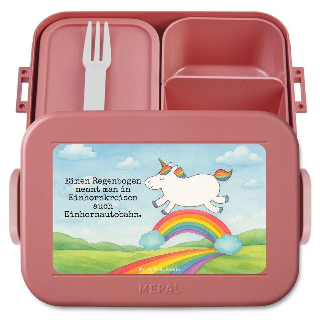 Mr. & Mrs. Panda Lunchbox Einhorn Regenbogen Design - Rot Pastell - Geschenk, Deko, Lebensmittelbehälter, Unicorn, Essensbox, Bento Box, Snackbox,...