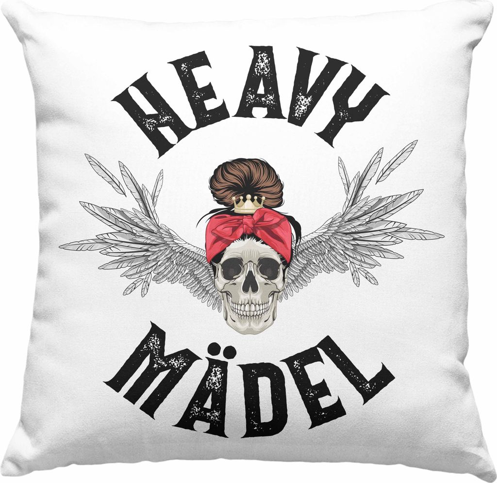 Trendation - Heavy Metal Mädel Geschenk Frauen Deko-Kissen mit Füllung 40x40 Death Metal Becher Metalfal Rocker Biker Geschenkidee (Blau)