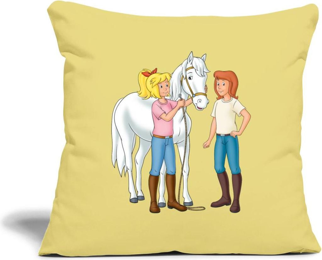 Spreadshirt Bibi Und Tina Kümmern Sich Um Sabrina Kissenbezug 45x45 cm, One size, Hellgelb