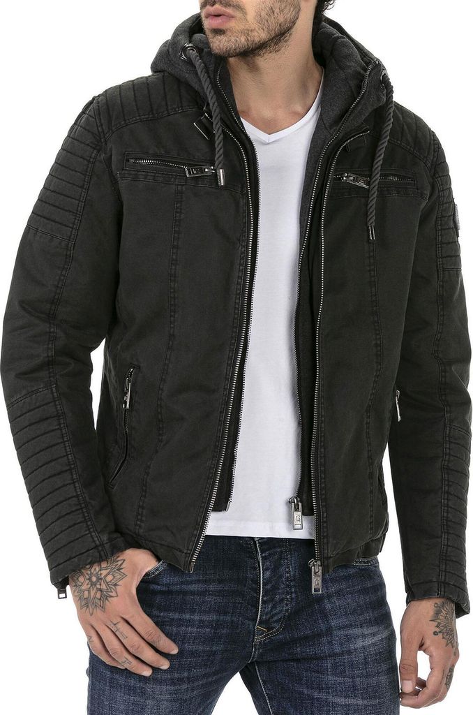 Red Bridge Herren Jacke Übergangsjacke Bikerjacke mit Sweat- Kapuze Two in One