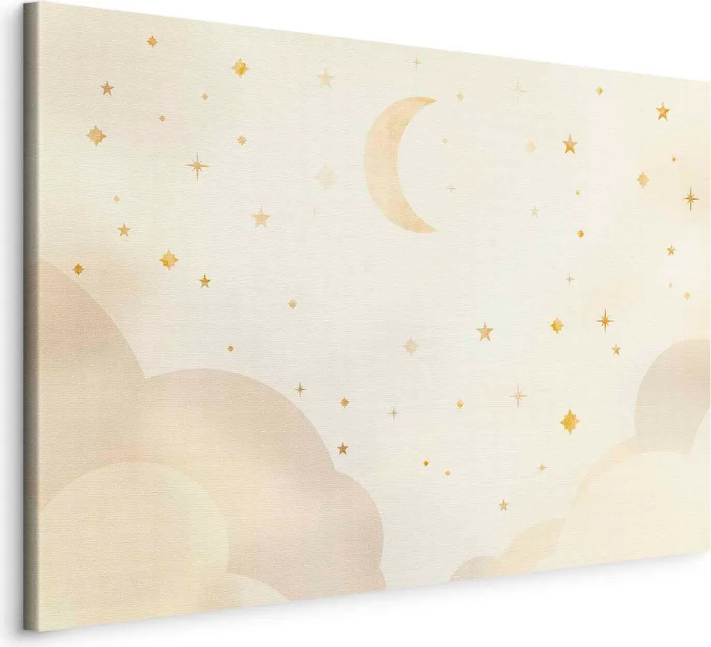 Quadro su Tela Luna e Stelle 60x40 cm | Decorazione Murale Bambini