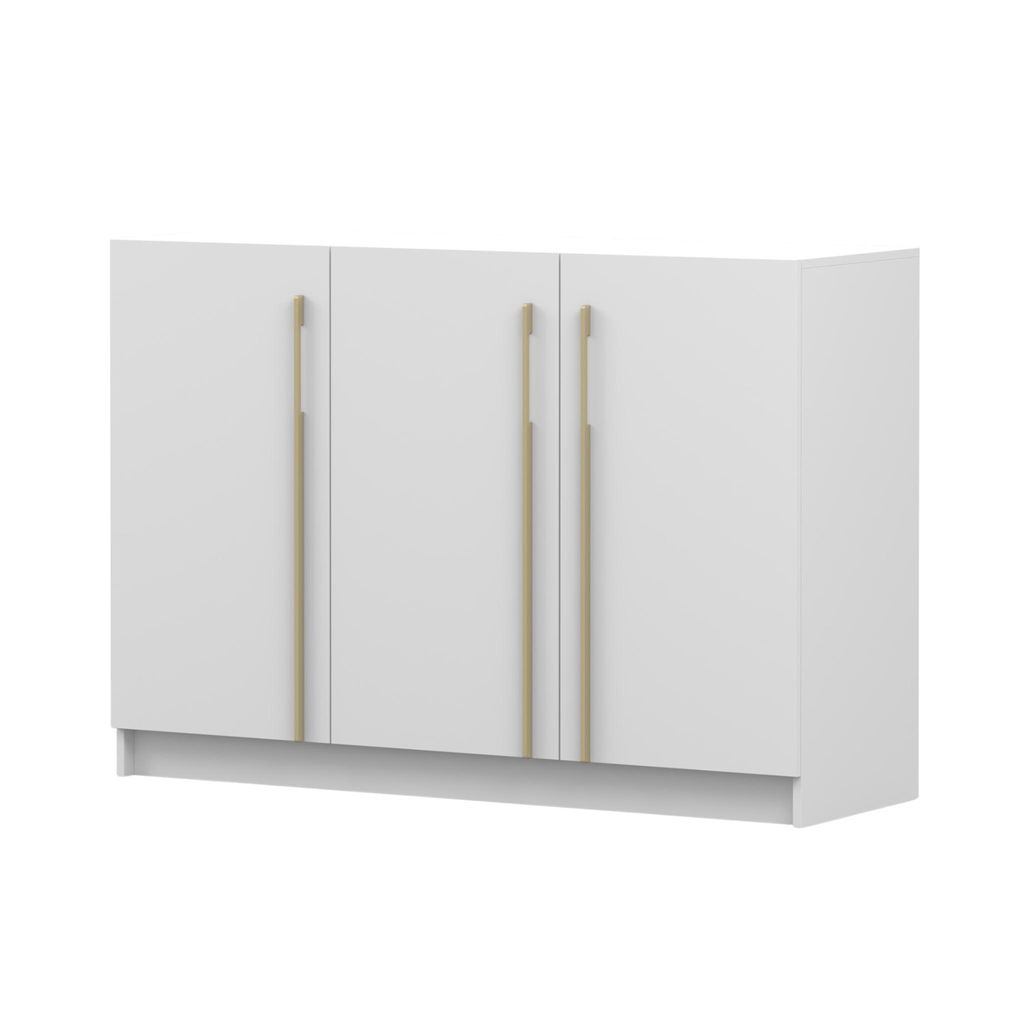 Kommode Sideboard Anrichte Schlafzimmer Highboard 134 cm Weiß mit 3 Drehtüren ROSA 3D