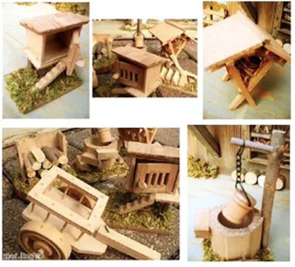 Krippenzubehör 6-teilig Brunnen Holz Wagen Stall Produktbild 