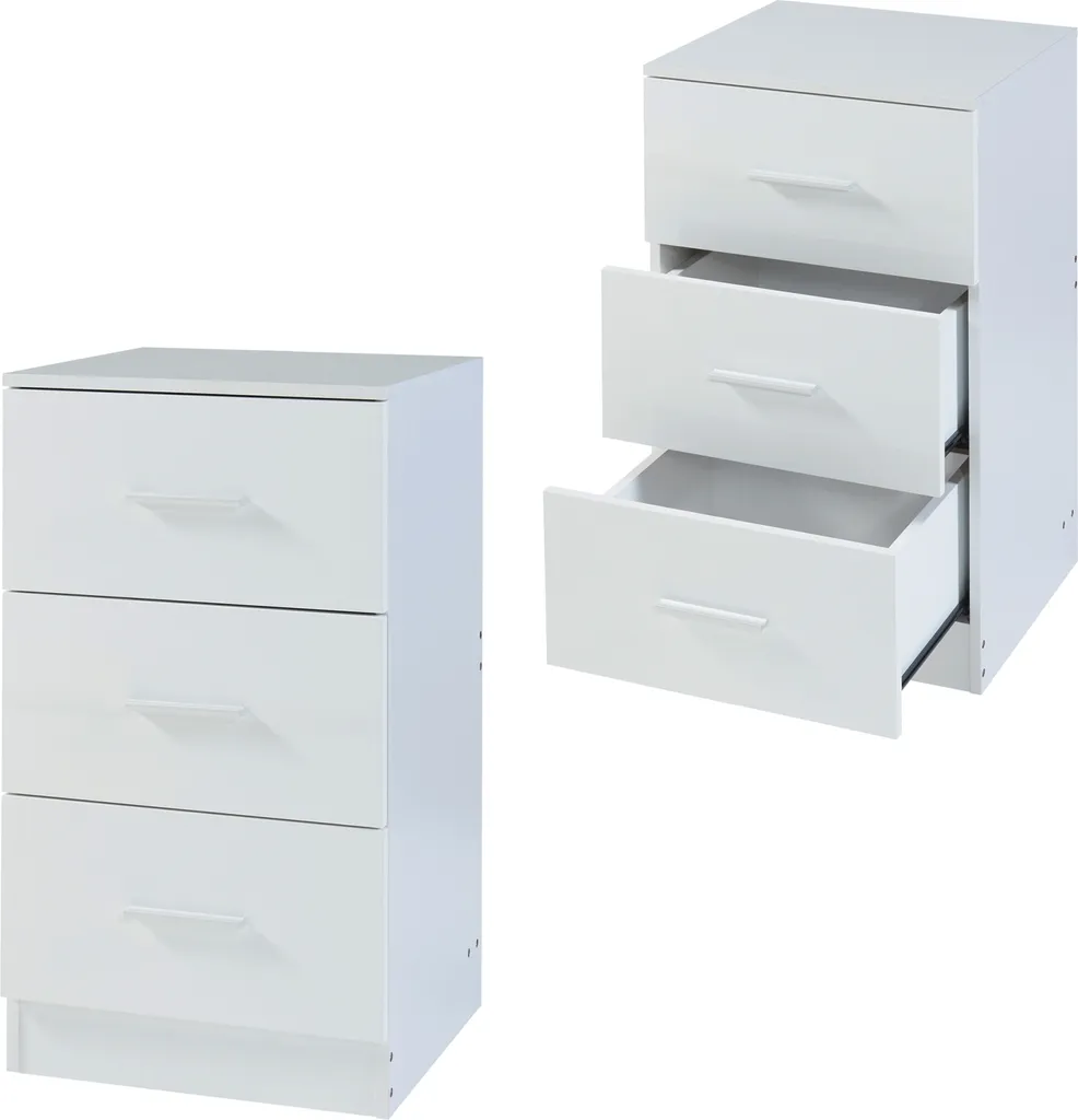 Lot de 2 tables de chevet Aurdal 3 tiroirs rangement chambre Blanc