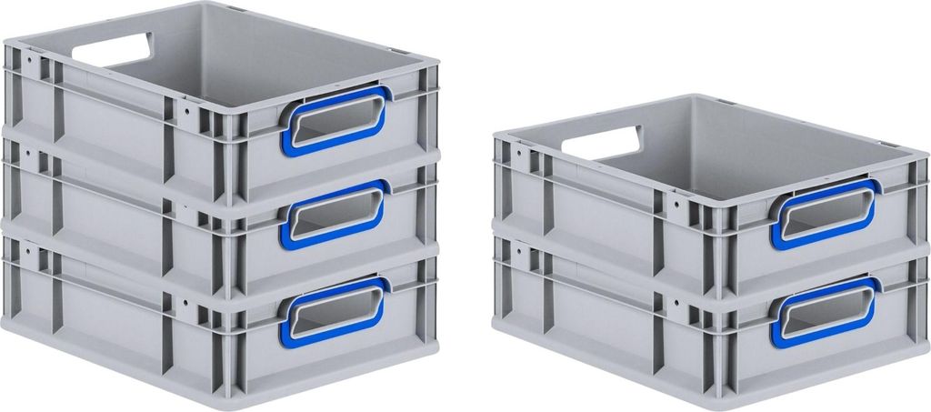 SparSet 5x Eurobox NextGen Color | HxBxT 12x30x40cm | 11 Liter | Griffe blau offen | Glatter Boden | Grau | Eurobehälter, Transportbox, Transportb...