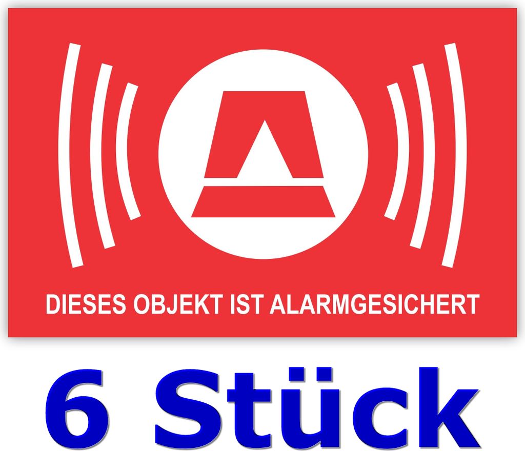 6 Stück - Folienaufkleber Alarm Alarmanlage rot quer Größe 8,5 x 5,5 cm - (Auf-516) - DIESES OBJEKT IST ALARMGESICHERT