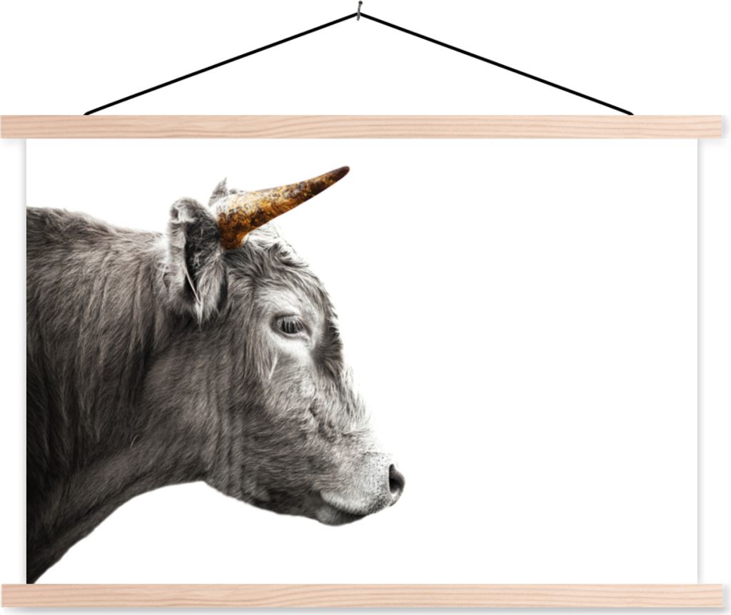 MuchoWow Textilposter Schottisches Hochlandrind - Tiere - Horn - Gold 120x80 cm mit holzfarbenen Rahmen - Aufhängeset