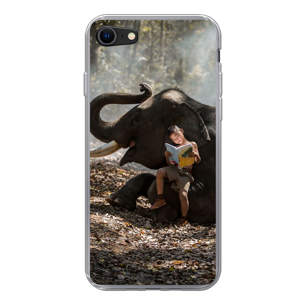 MuchoWow Handyhülle Schutzhülle Hülle für iPhone 8 Elefant - Junge - Buch - Wald - Tiere - Natur Silikon Softcase Handy Hülle - Schutzhaube