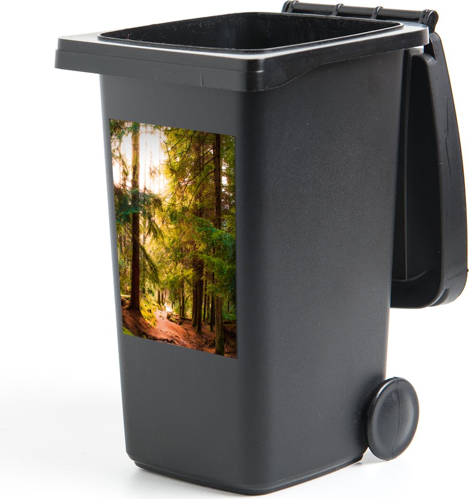 MuchoWow Mülltonnenaufkleber Wald - Weg - Bäume - Grün - Sonne - Natur 40x60 cm - Mültonnen-sticker - Sticker - Aufkleber für die Mülltonne