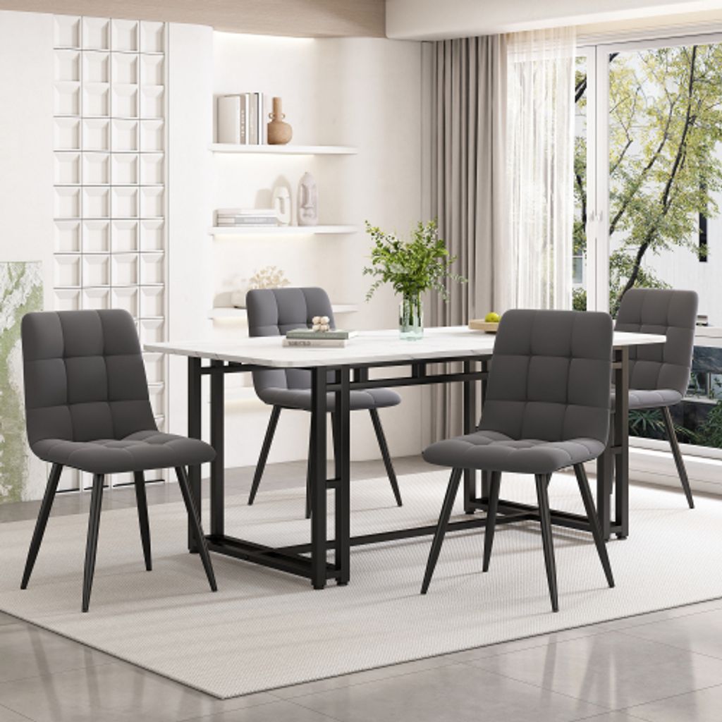 Leichter Esstisch 140x80cm 1-St Gestell aus Metall Rechteckiger Esstisch aus Moderner Küchentisch mit Metallbeinen Wohnzimmer Schwarze Tischbeine