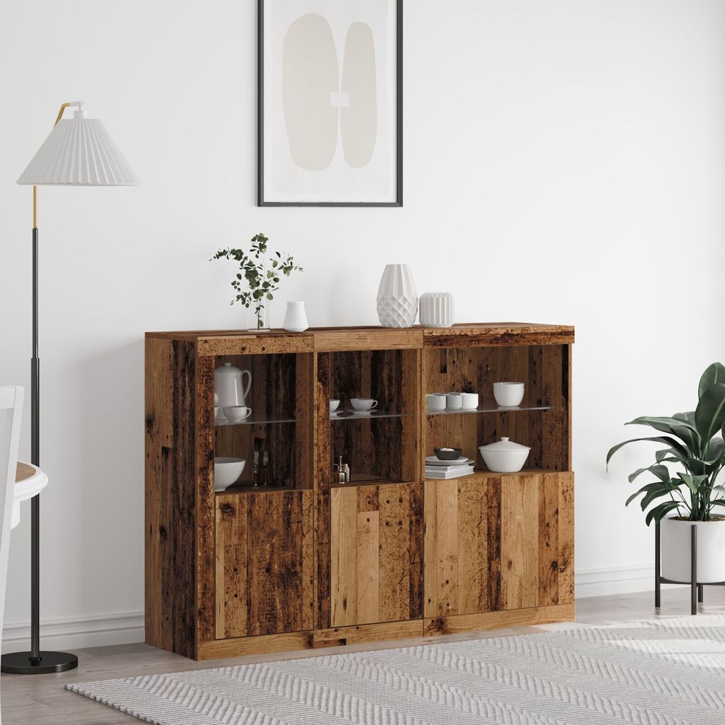 Sideboard mit LED-Leuchten Altes Holz 142.5x37x100 cm Hergestelltes Holz, Kommoden DesignMöbel Neu