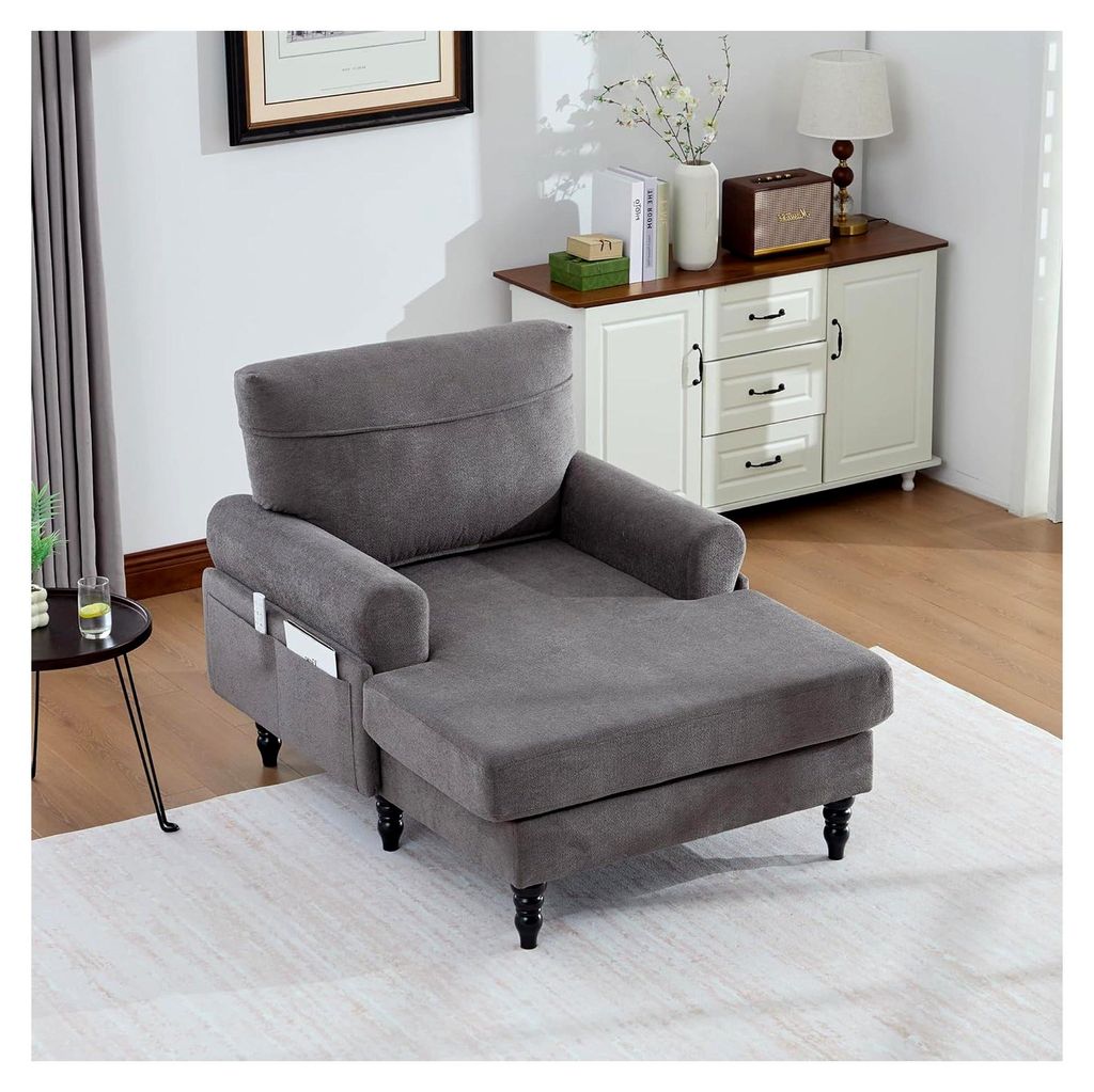 Minimalistischer Chenille Sessel – Bequemer Liegestuhl Einzelsofa für Wohnzimmer und Schlafzimmer