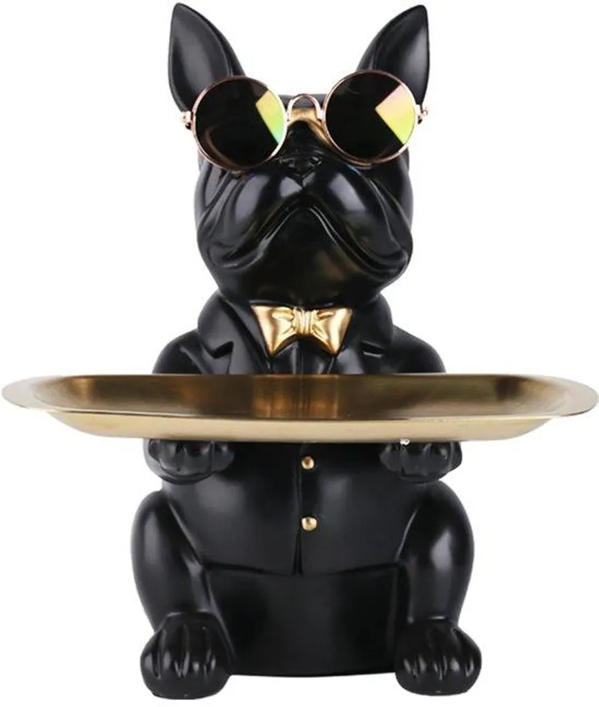Boîte de rangement chien noir déco en résine pour clés et petits objets