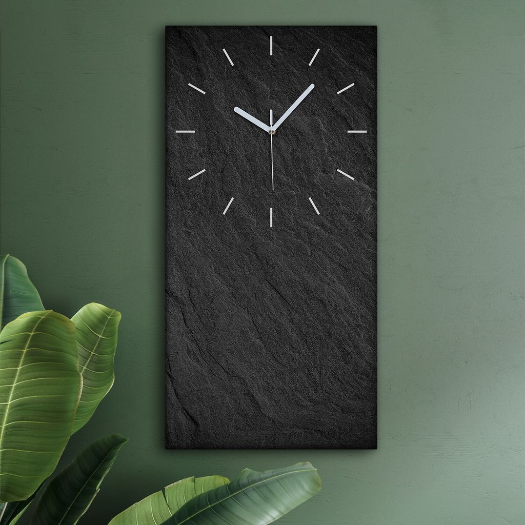 Wohnzimmer Leinwand Uhr Geräuschlos Küche 30x60 Schwarzer Stein, Marmor, Motive, Textur, weiße Zeiger