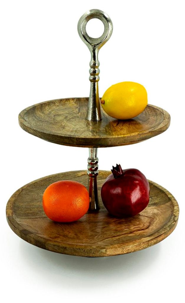 Quadratische Etagere aus naturbelassenem Mangoholz, Maße Produktbild 
