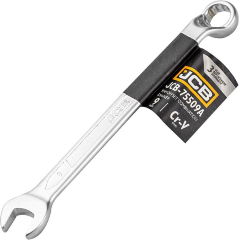 JCB | Abgewinkelter Ringschlüssel 9mm, Schraubenschlüssel, Maulschlüssel, Ringmaulschlüssel, Ringschlüssel