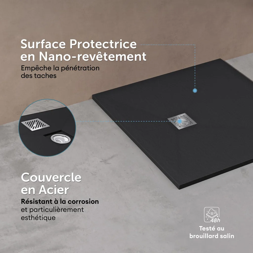 Bac à douche rectangulaire 80x140 Solid Surface mat gris noir doporro