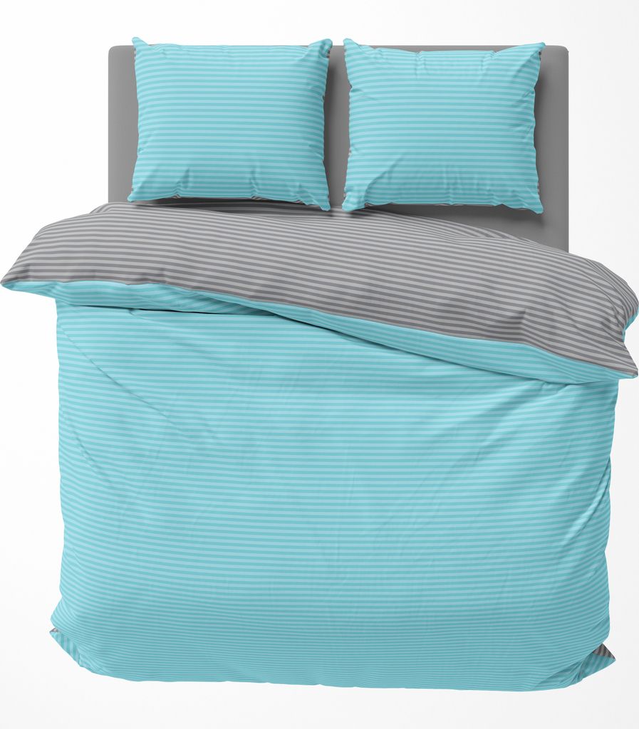 Wendebettwäsche gestreift Streifen Stripes modern Bettbezüge Renforcé Baumwolle, Größe:3 teilig 200x200 cm, Farbe:türkis / anthrazit