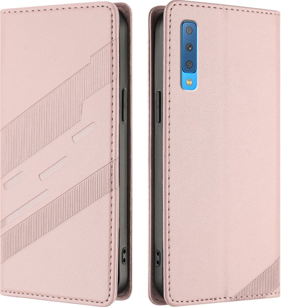Hülle für Samsung Galaxy A7 2018, Kunstleder Brieftaschen Handyhülle mit Kartenfach und Standfunktion Pink