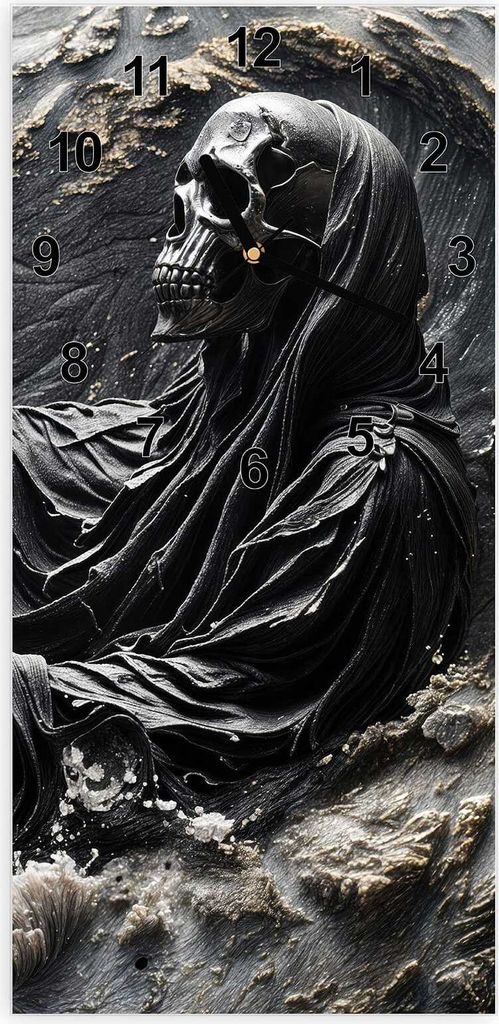 Wanduhr aus Glas mit Motiv Skelett in Wellen- 30 x 60 cm - inkl. Aufhängesystem