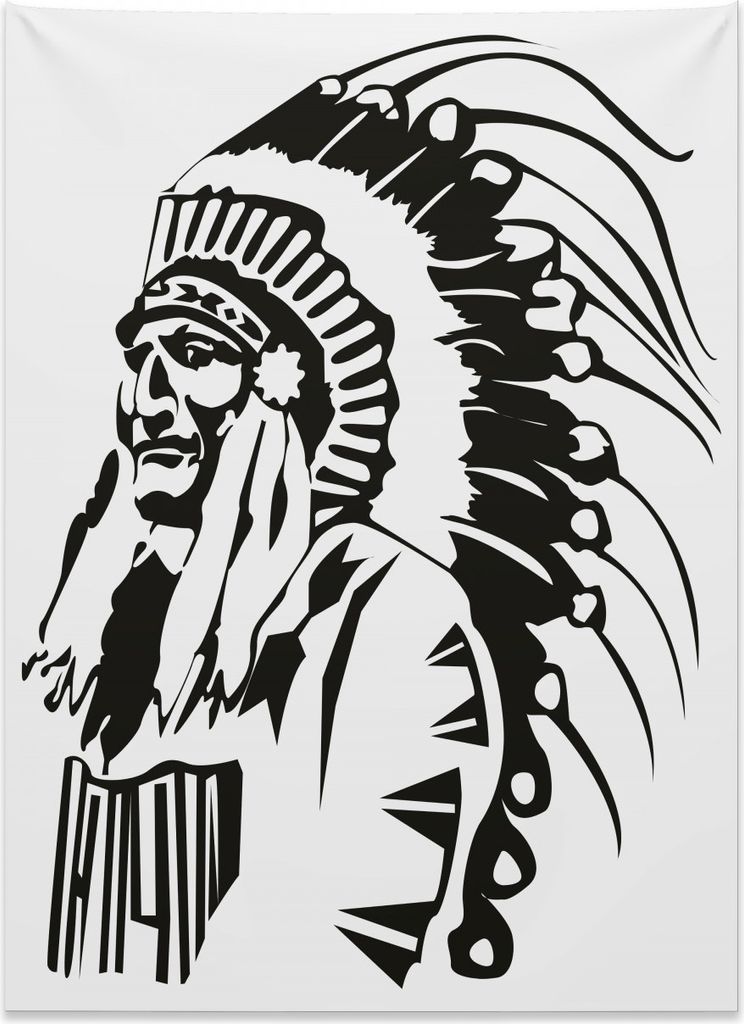 Abakuhaus Stammes Wandteppich, Indianischer Koch aus Weiches Mikrofaser Stoff Kein Verblassen Klare Farben Waschbar, 110 x 150 cm, Weiß und Schwarz