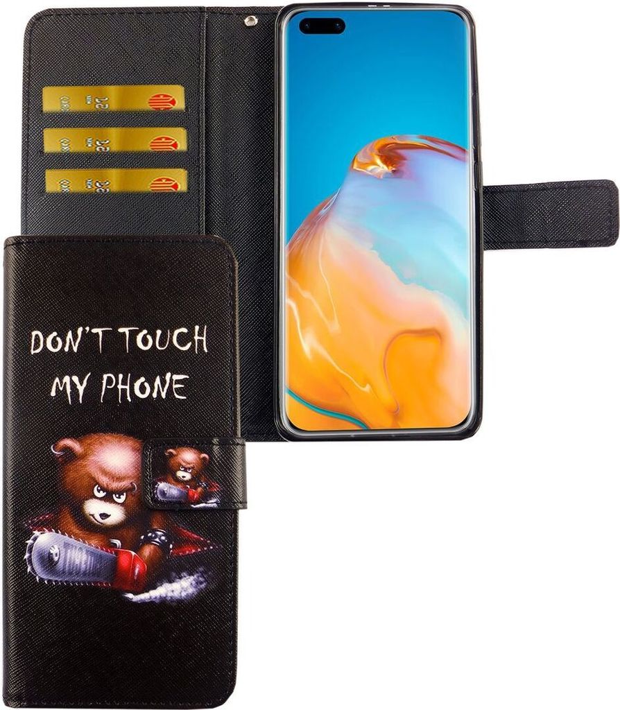 Huawei P40 Pro Tasche Handy Hülle Schutz-Cover Flip-Case mit Kartenfach Don't touch my phone