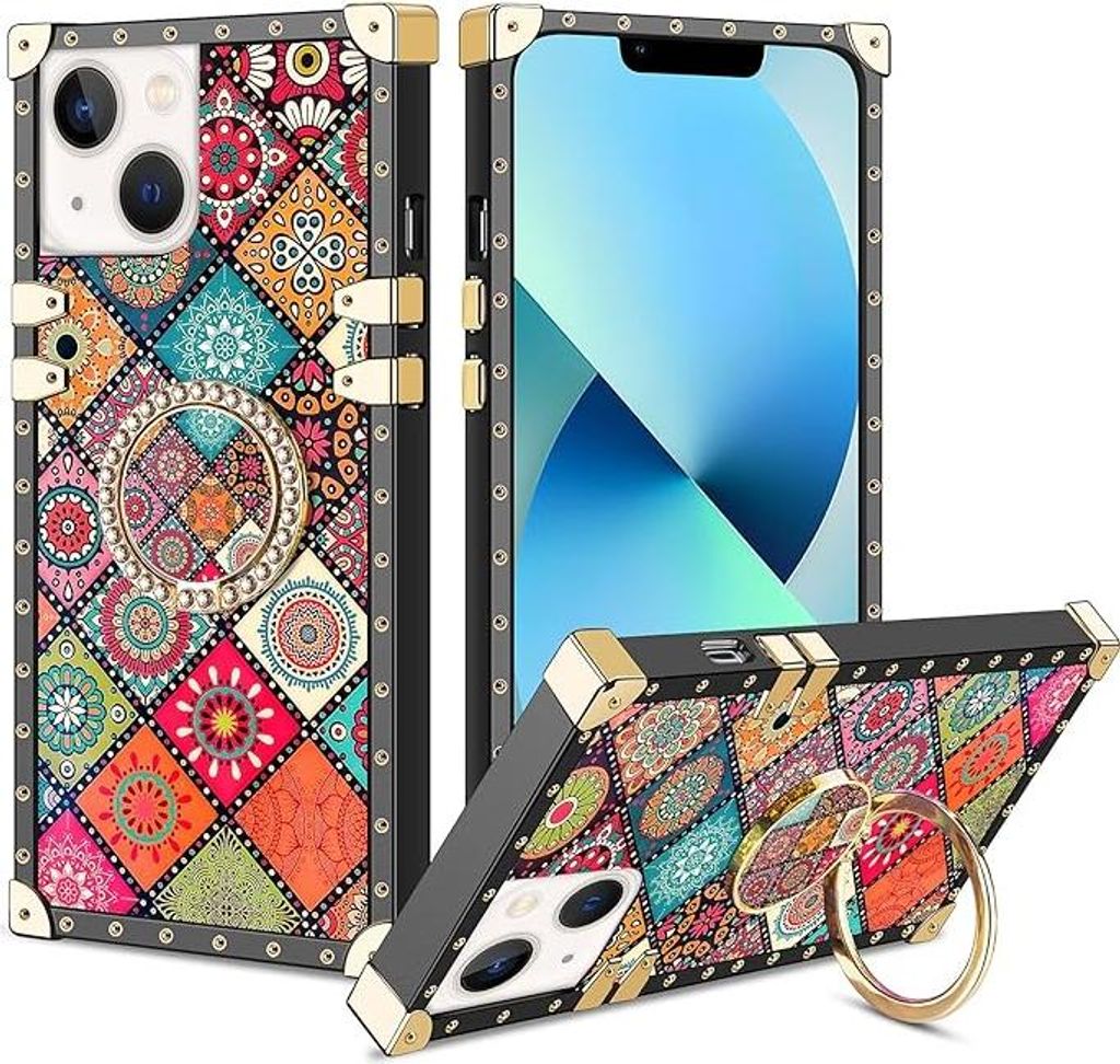 Hülle für Apple iPhone 13/14 Silikonhülle marokkanische Muster Mandala + Ring