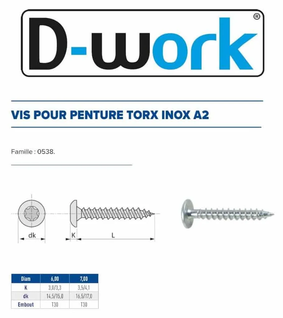 Vis à Bois Torx TX30 6x35 mm en Inox A2 Inoxydable pour Volet et Portail